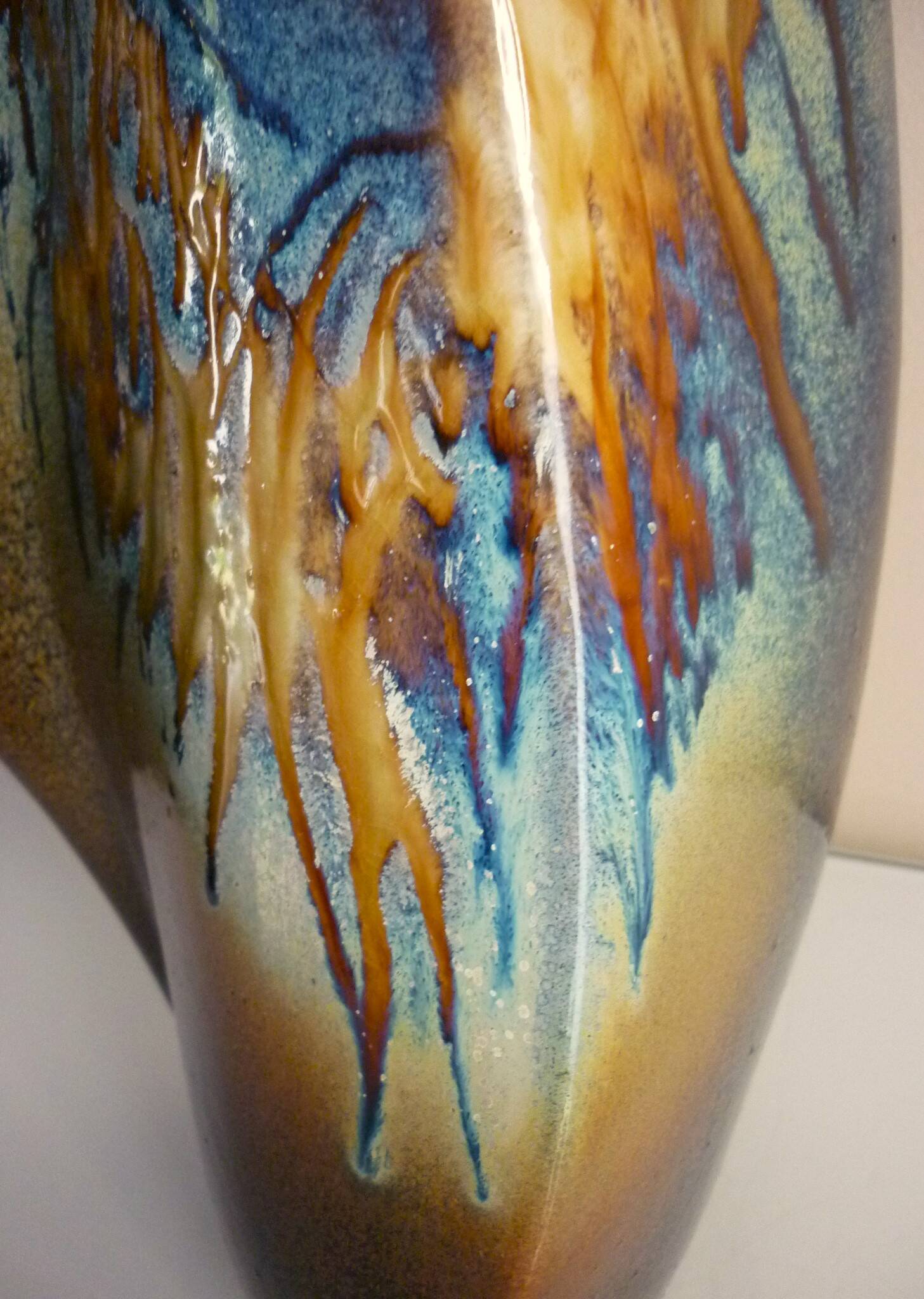 Glazed ceramic vase, unique piece, signed D. Prioton, shell neck