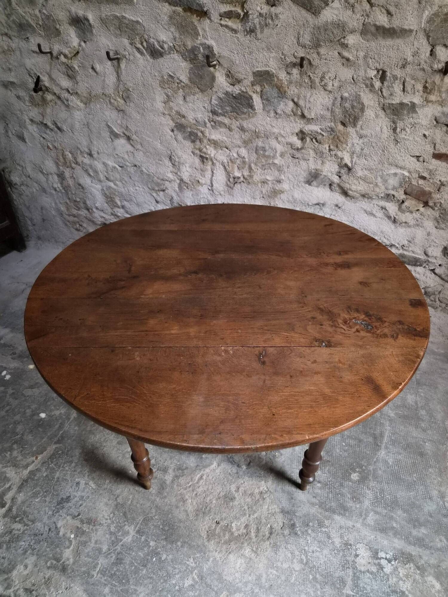Table à abattants ancienne en chêne français, table à manger ronde, vers 1880–1920