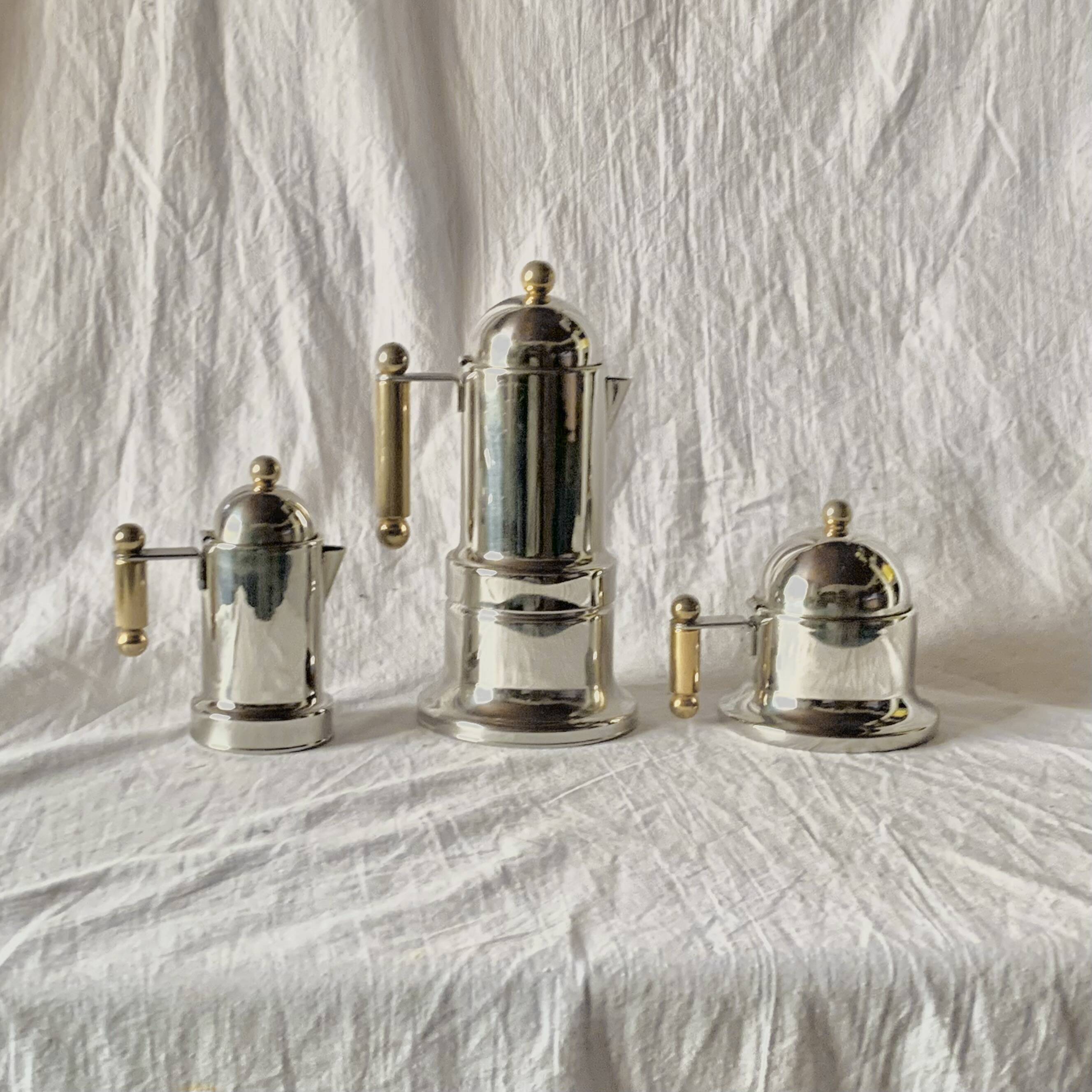 Kontessa VEV Vigano 4-cup Italian coffee maker with sugar bowl and milk jug - 18/10 stainless steel