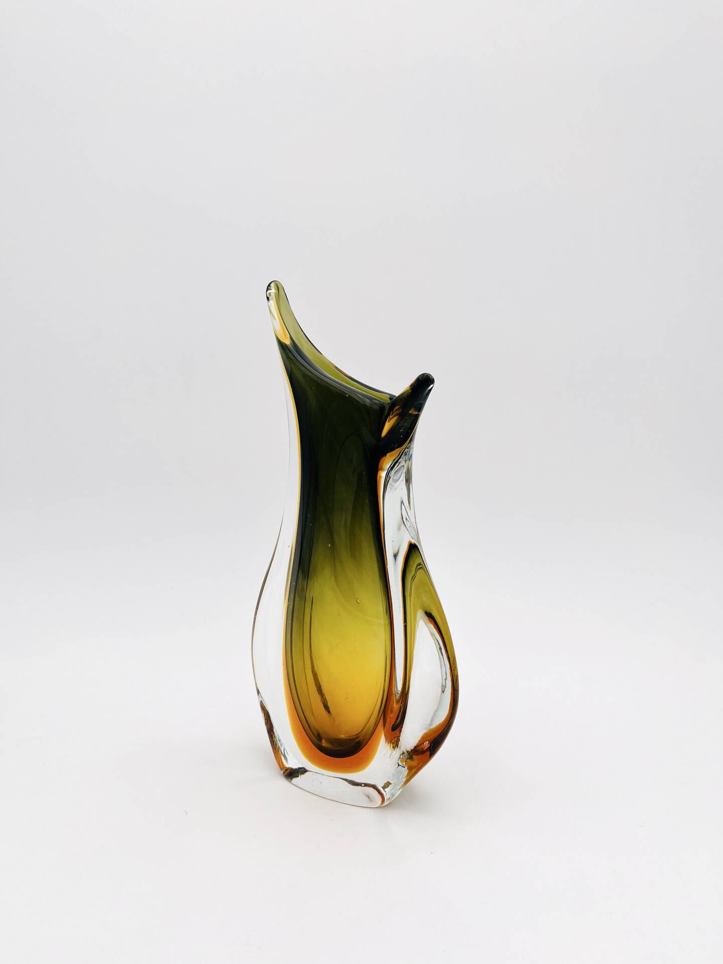 Murano Vase Flavio Poli Seguso Sommerso Green Amber Design 1950s