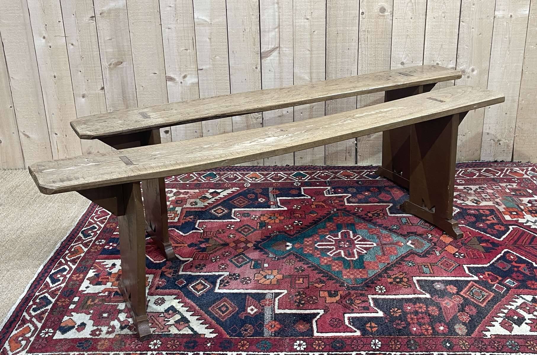 Pair of 1930s benches in elm and chestnut