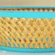 Antique basket in painted sheet metal and woven wicker, decorated with roses