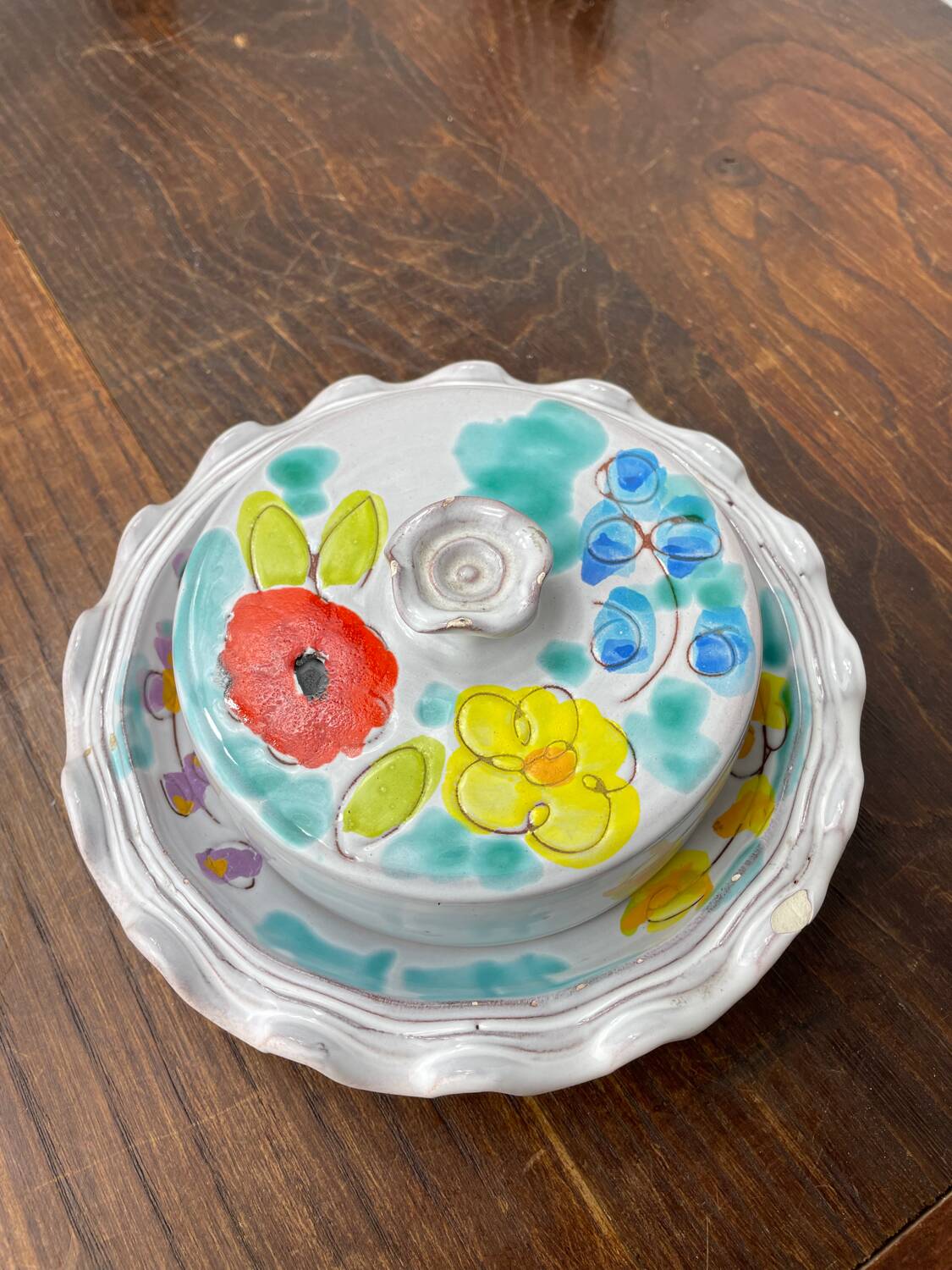 Vallauris ceramic corolla butter dish