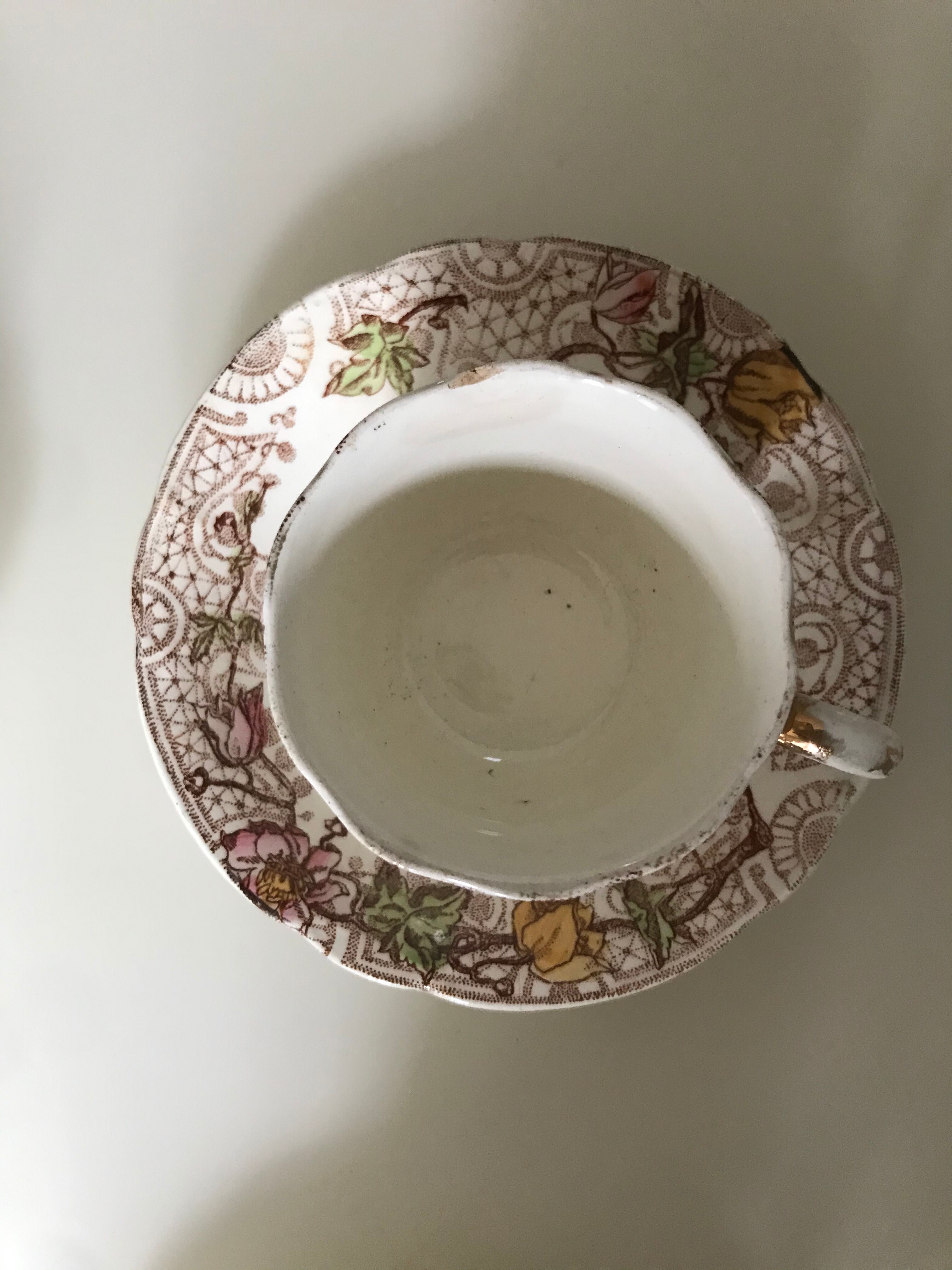 5 Guipure Luneville coffee cups with saucers