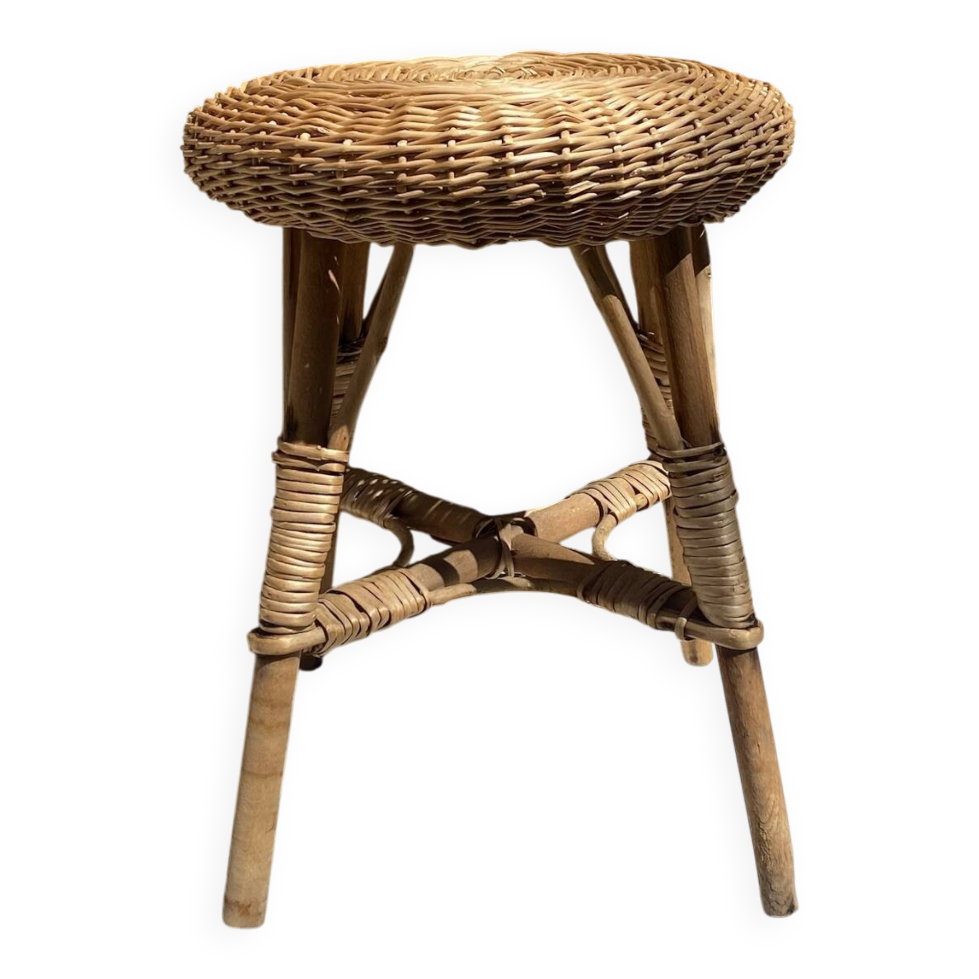 Tabouret en rotin et bois,   années 60
