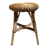 Rattan and wood stool, 1960s