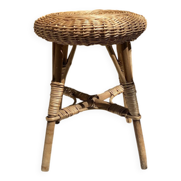 Rattan and wood stool, 1960s