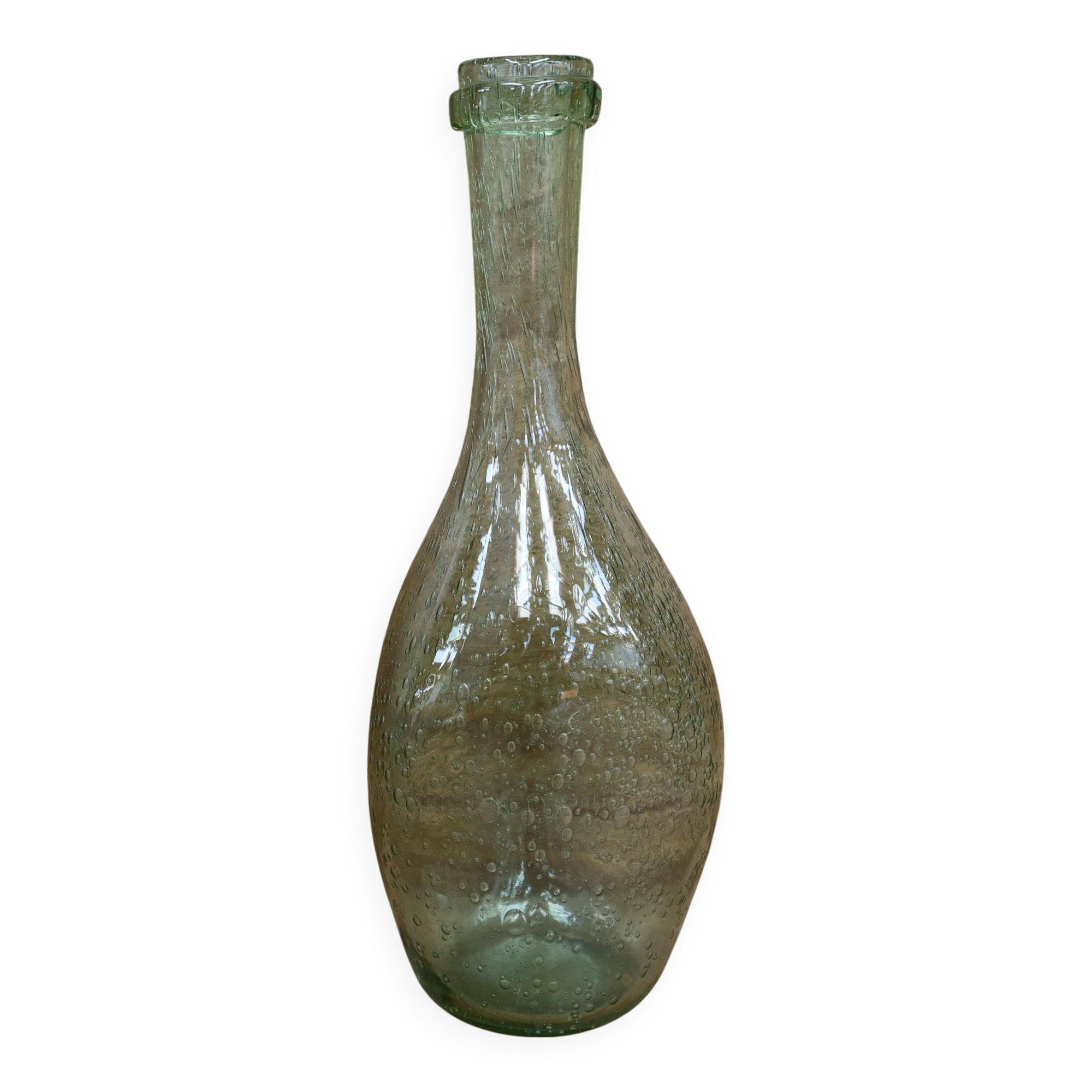 Biot water green colored bubble blown glass bottle