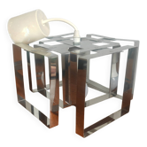 Lampe Cube Métal Chromé Vintage 70s - Style Sciolari / Rega
