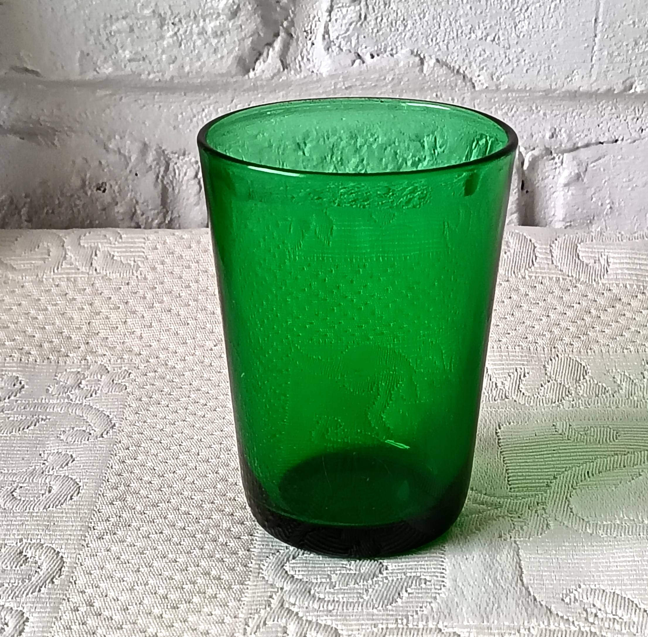 5 glasses 15 cl Retro emerald green tempered glass France