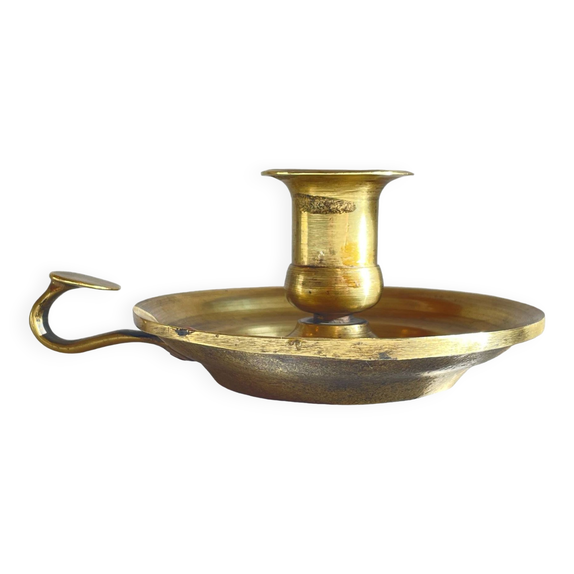 Antique solid bronze hand candlestick