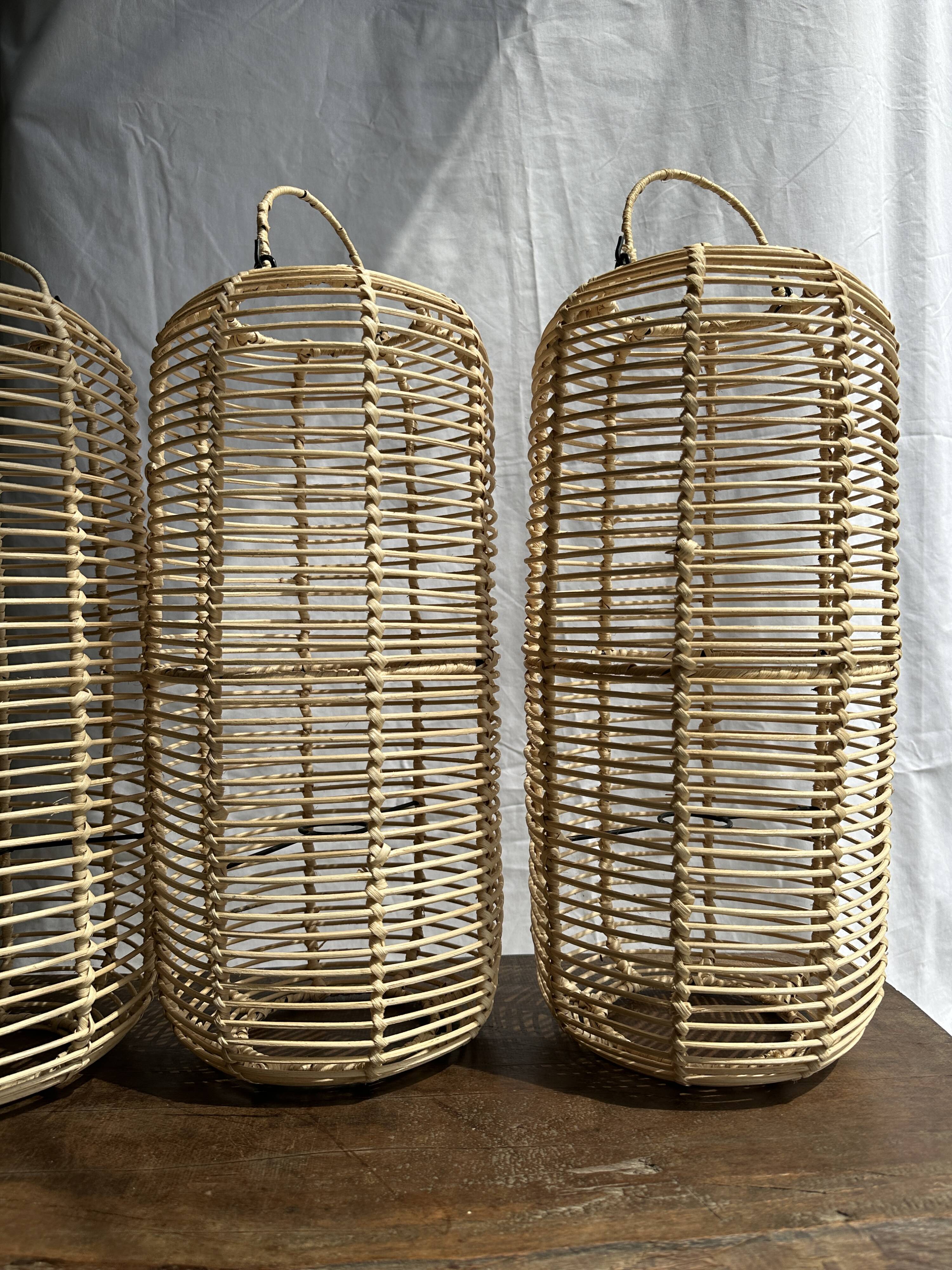 Large lantern-shaped rattan pendant lamp H50 D24