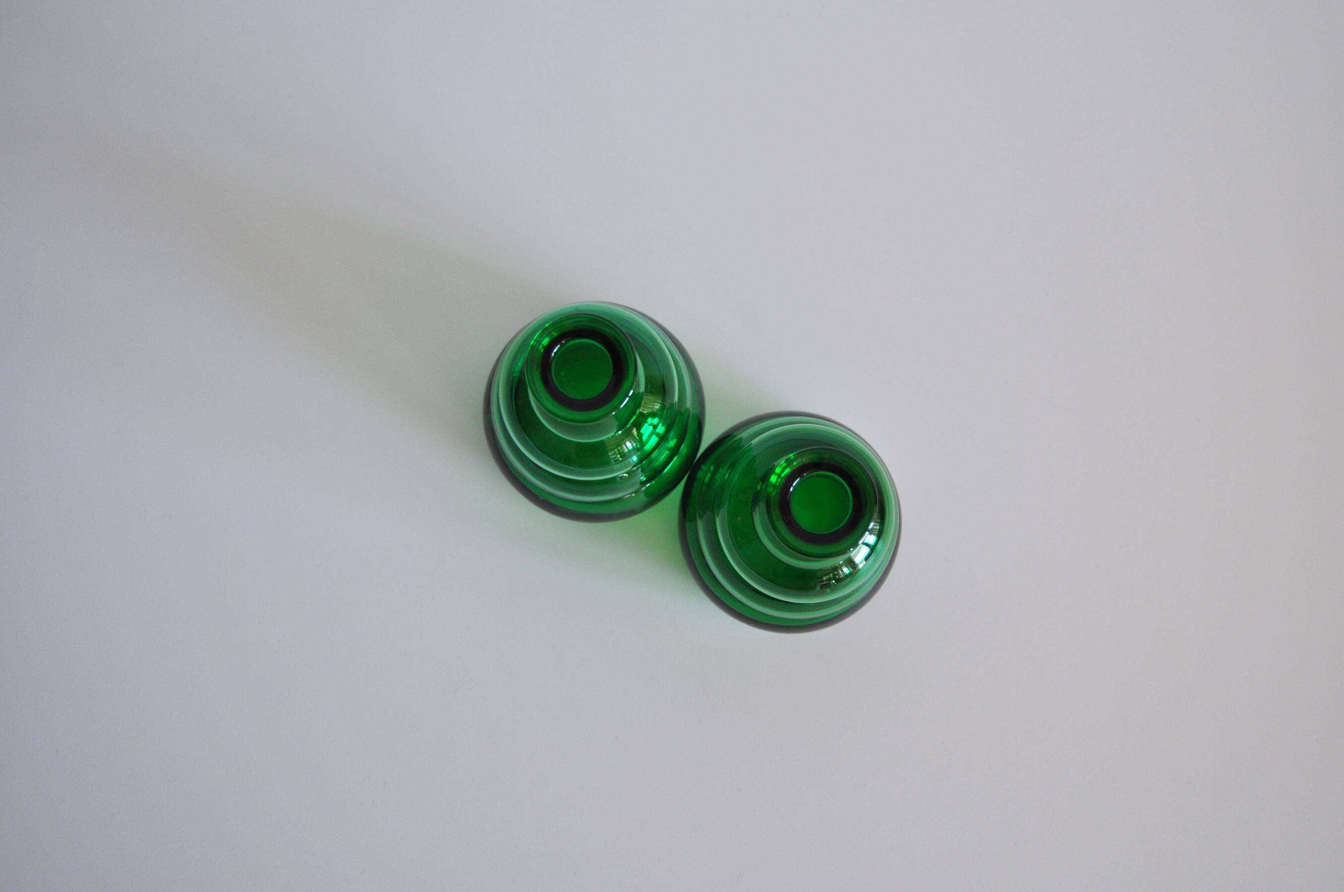Edvin Ollers Green Glass Vases, Limmareds Glasbruk, Sweden, 1940s