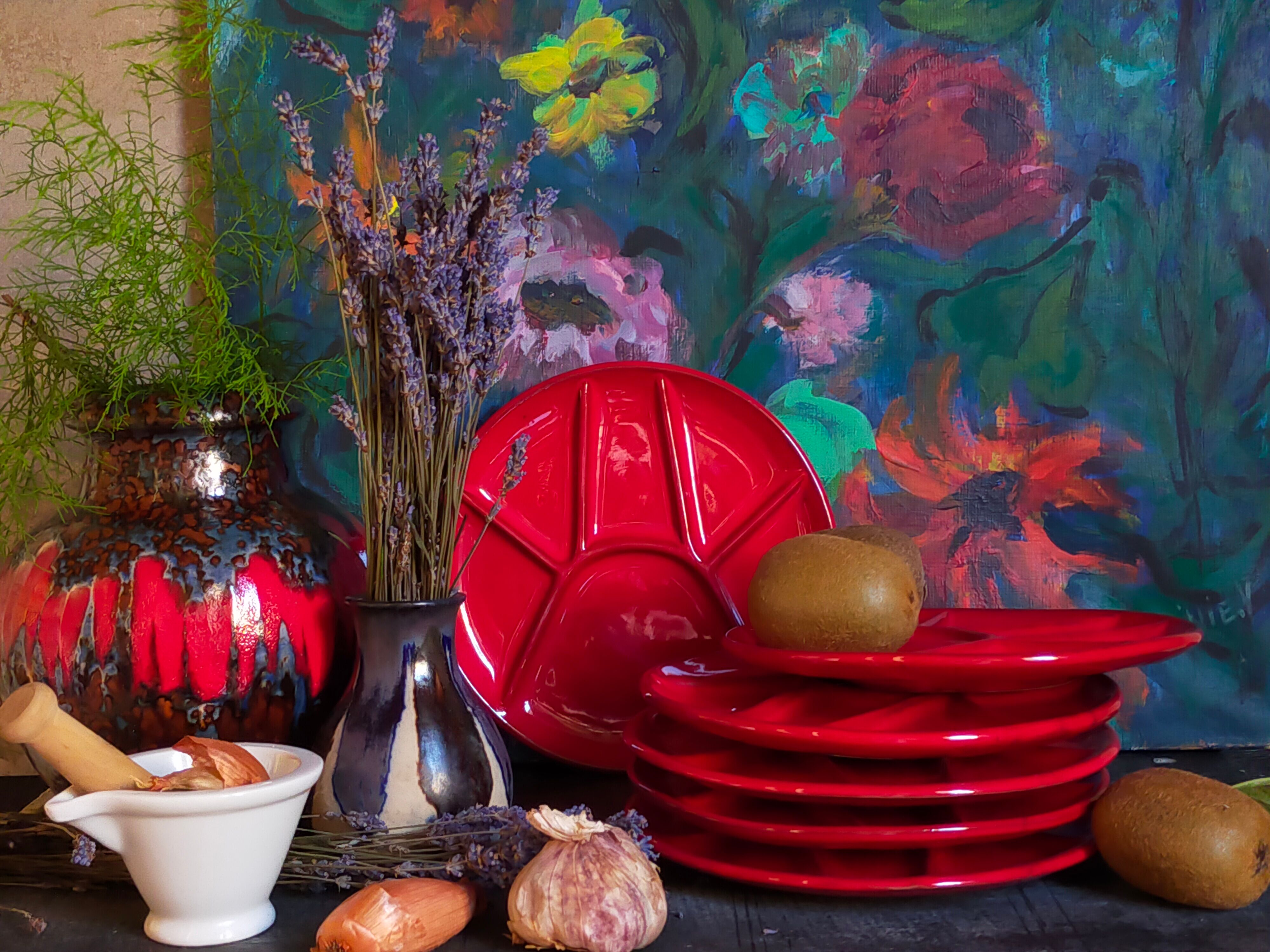 Six ceramic plates with vintage compartments