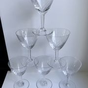 Lot 6 crystal wine glasses engraved 50s