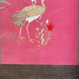 Paravent 4 panneaux japon XIXem, broderie soie oiseau
