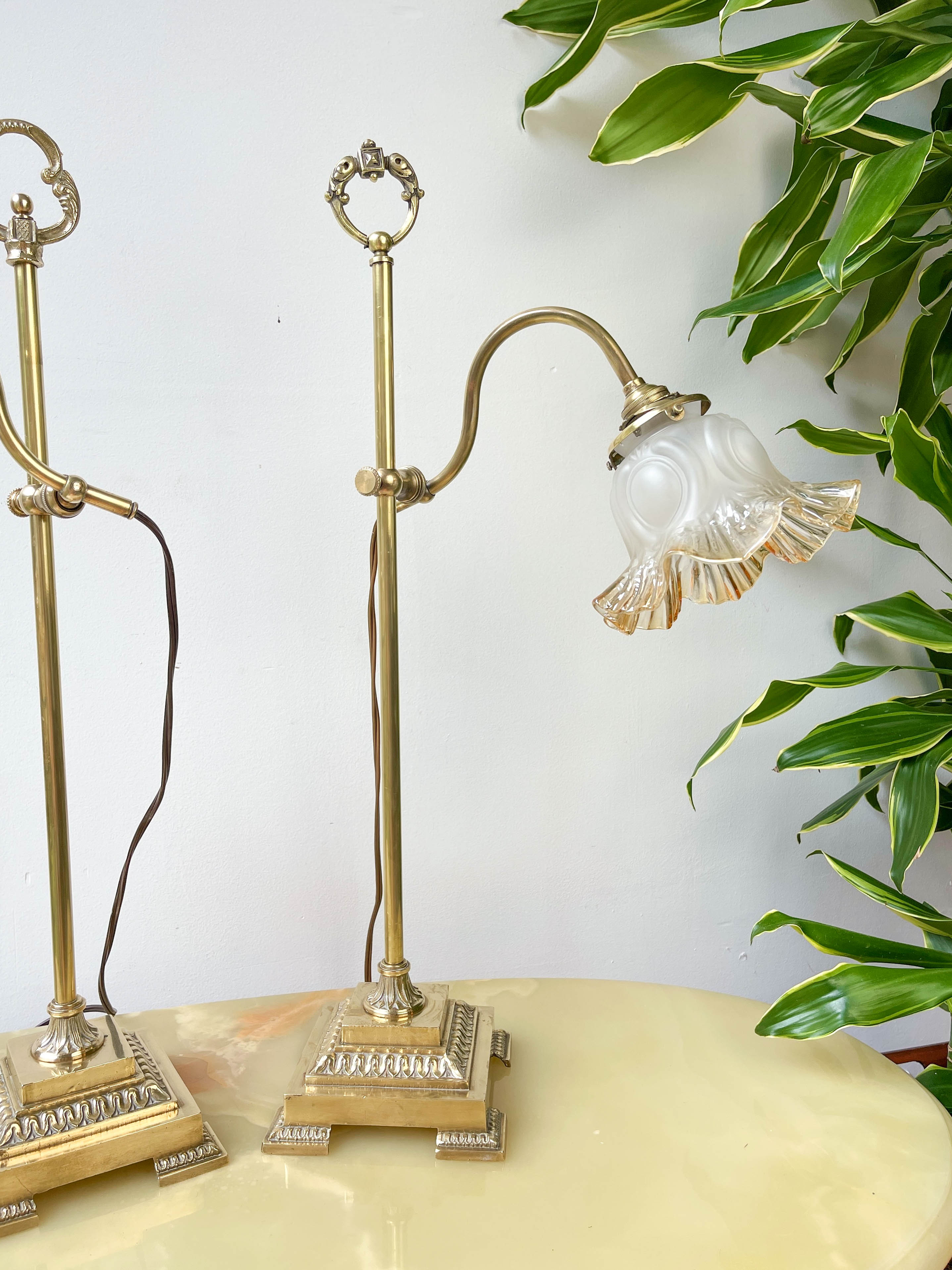 Pair of art deco style "up and down" swan neck desk lamps