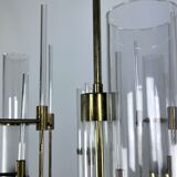 Sciolari, eight arms brass and glass tube chandelier. Italy 1960s