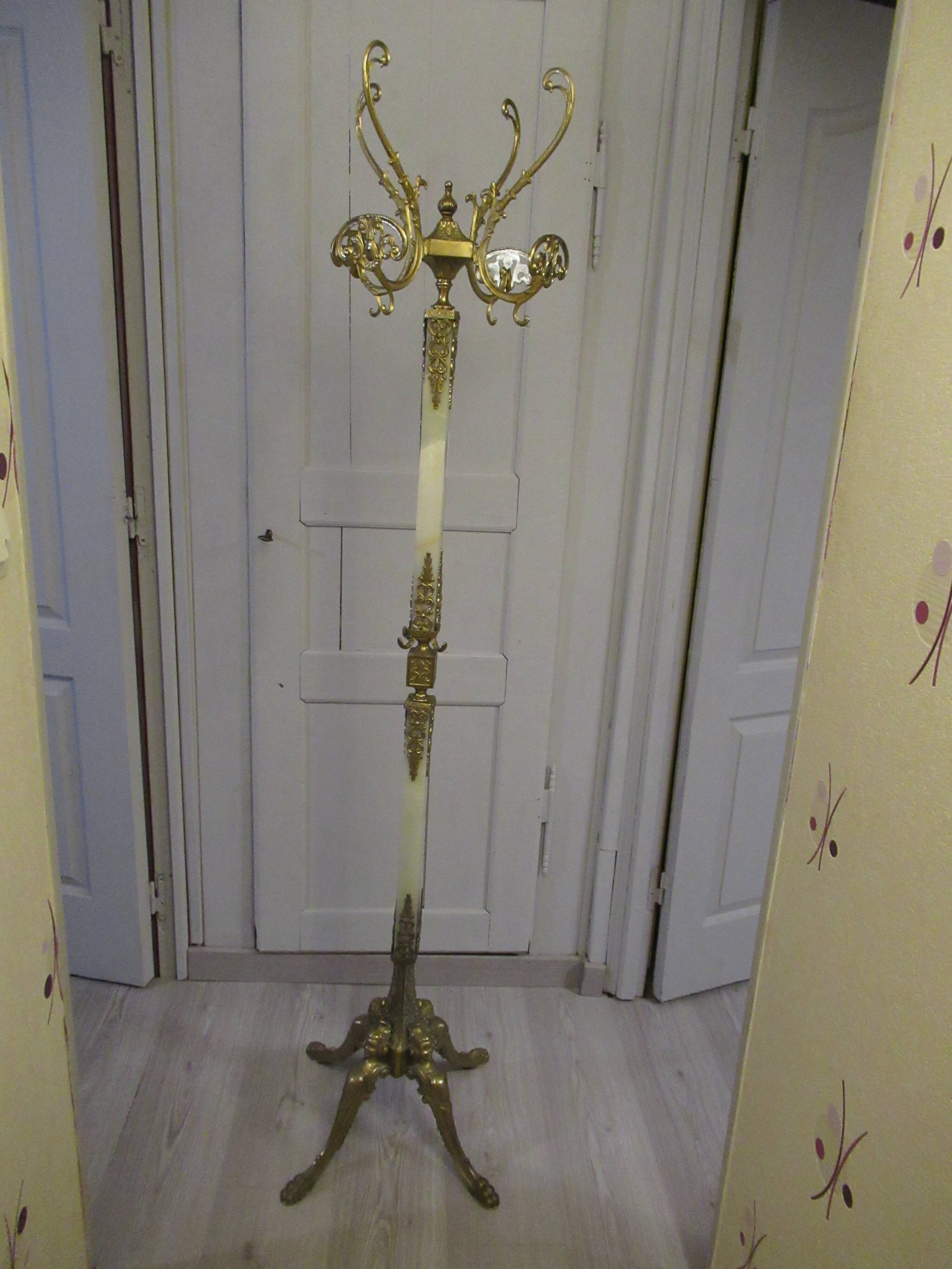 Standing coat rack in italian marble and vintage bronze from the 1960s
