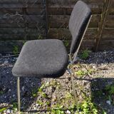Pair Old Metal Chair Chromé - Vintage 70s Black Fabric