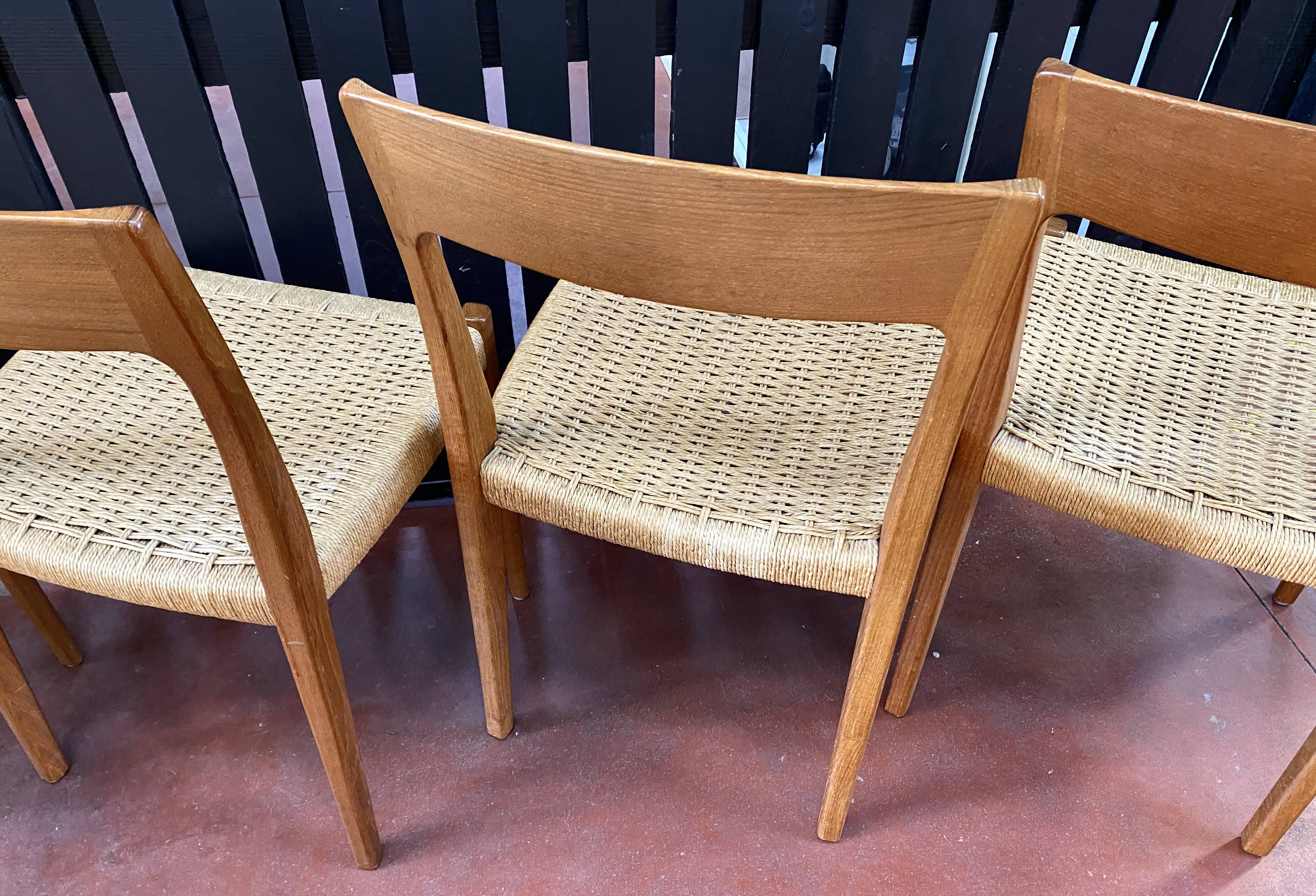 Suite Of 4 Scandinavian Teak And Rope Chairs By Svegards Markaryd