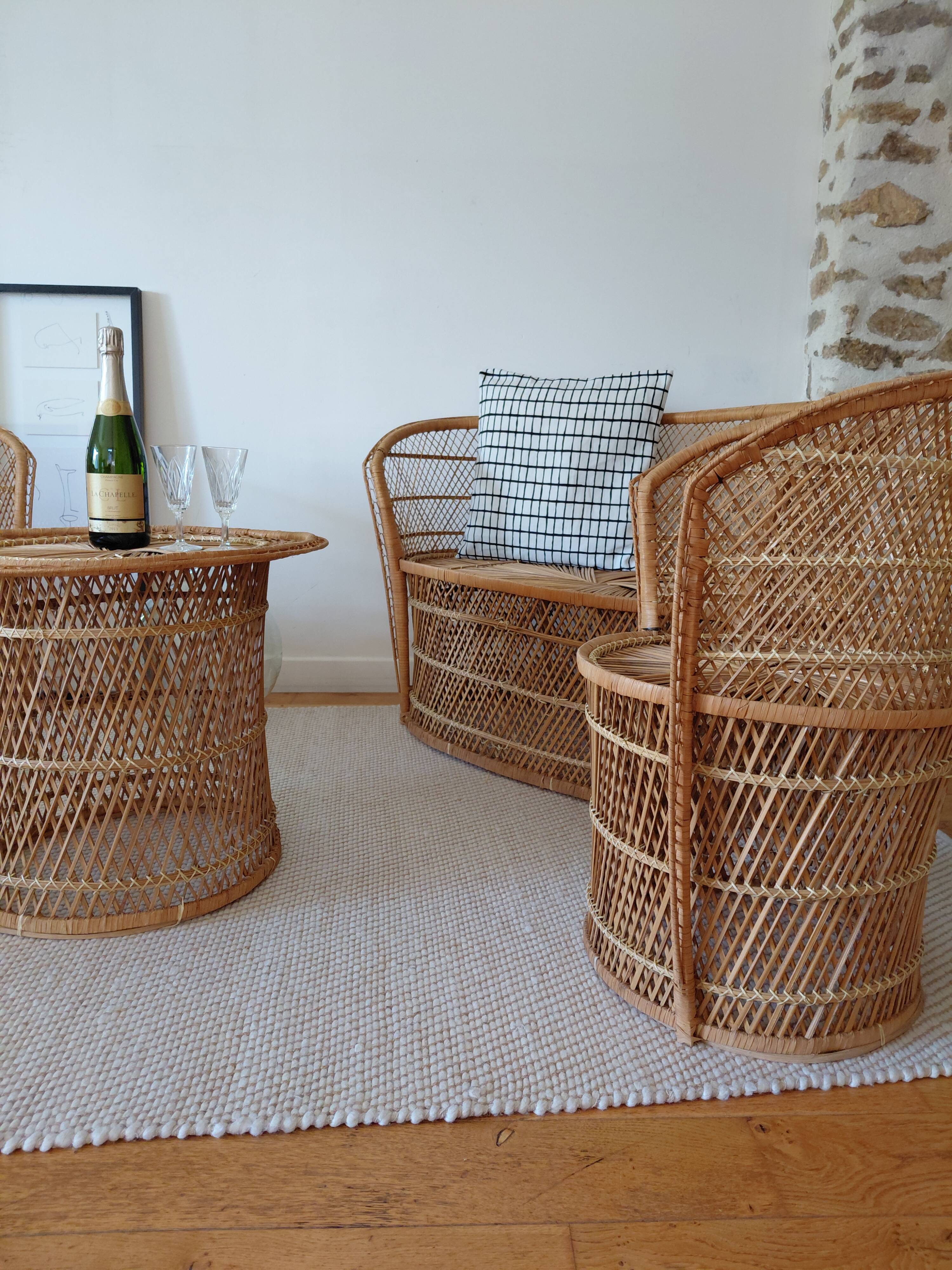 Vintage garden furniture in wicker rattan 1960 - complete 4-piece set