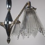 1930s French Art Deco Chrome Chandelier with Prismatic Glass Shades