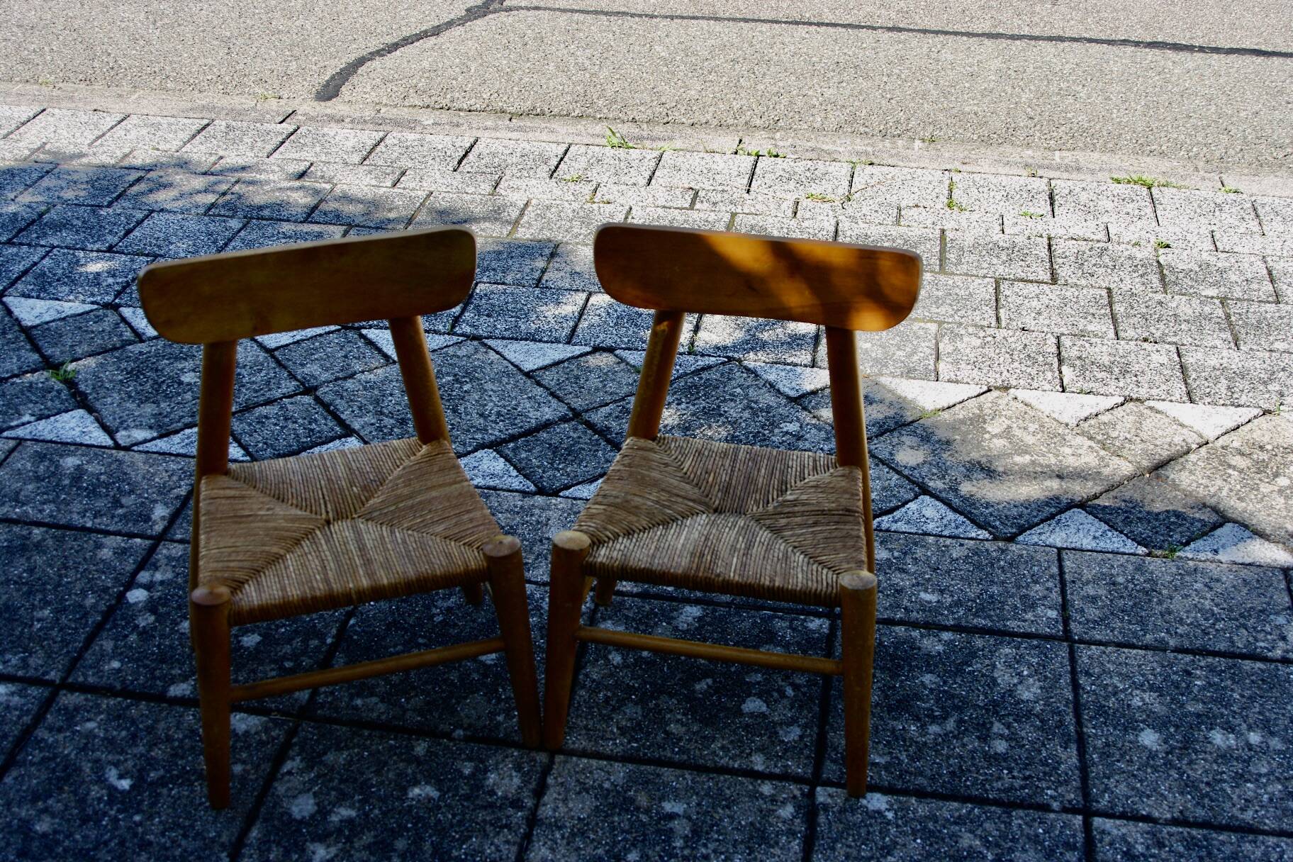 pair of vintage straw children's chairs 1950