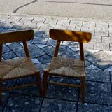 paire de chaises pour enfant vintage paillés 1950