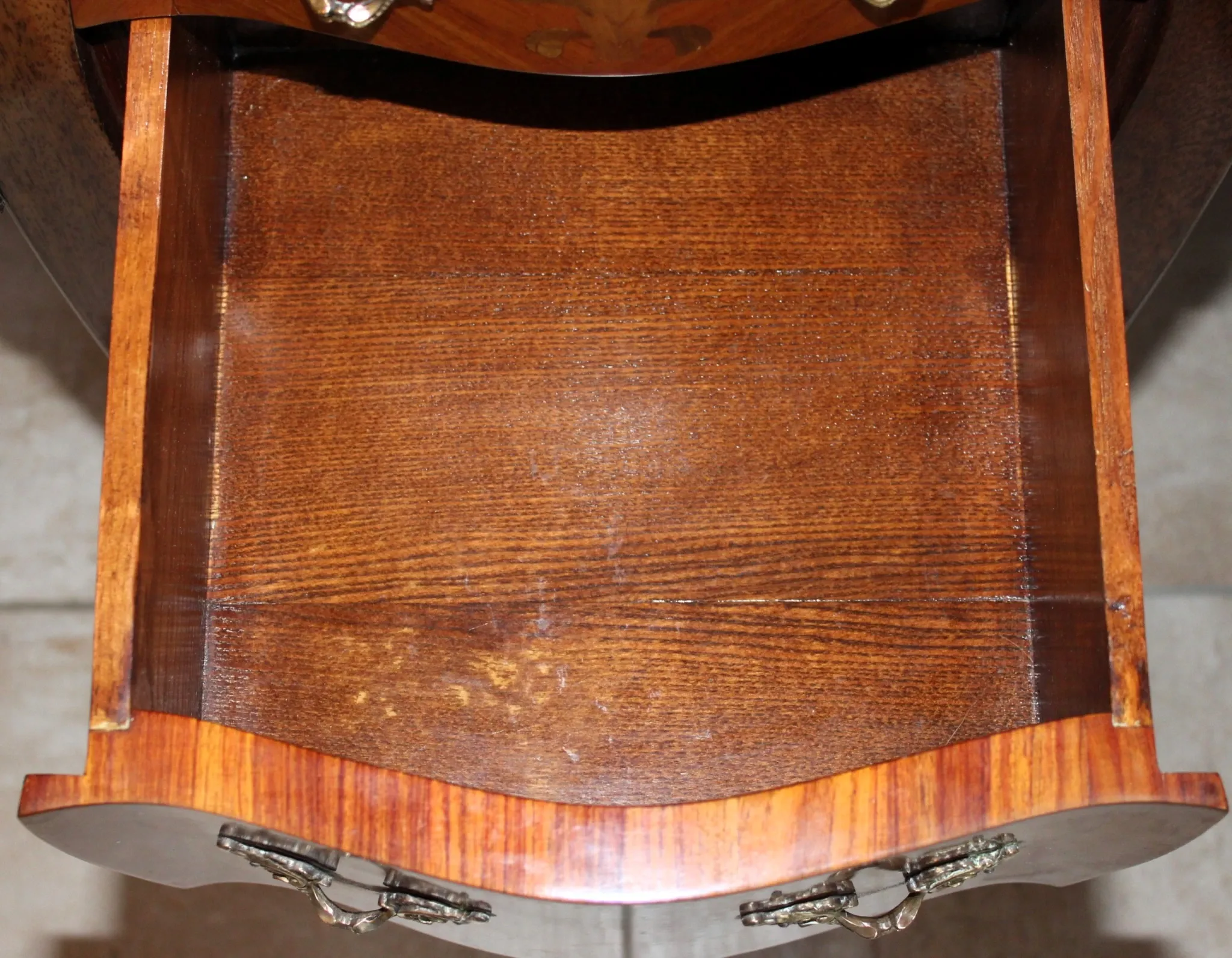 Louis XV style bedside table in marquetry rosewood