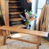 "A frame" bench in solid oak, patinated.