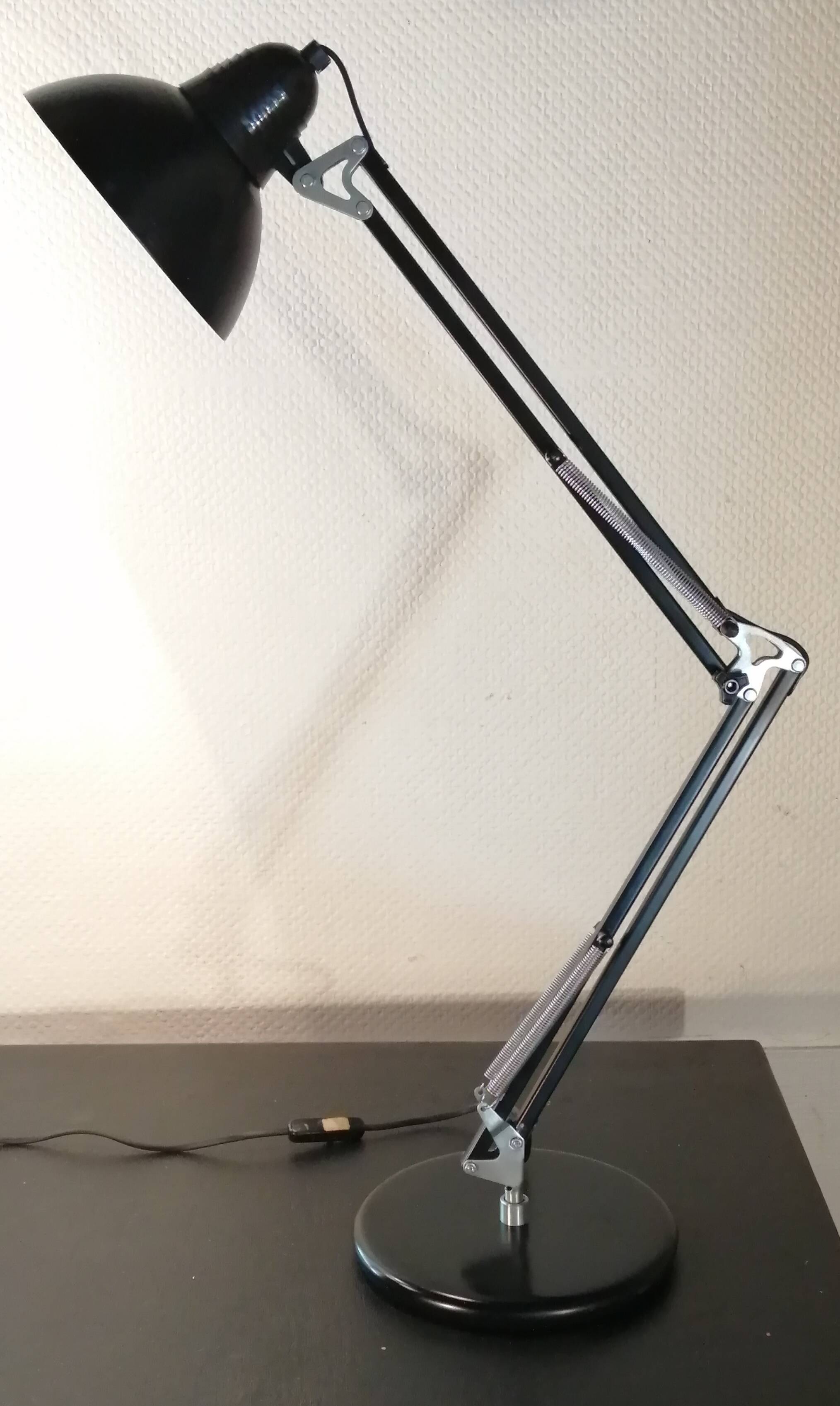 Large black Aluminor articulated desk lamp made in France vintage 1970