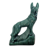 Grande sculpture de Chien de Berger en céramique vert émeraude Art Déco – 3