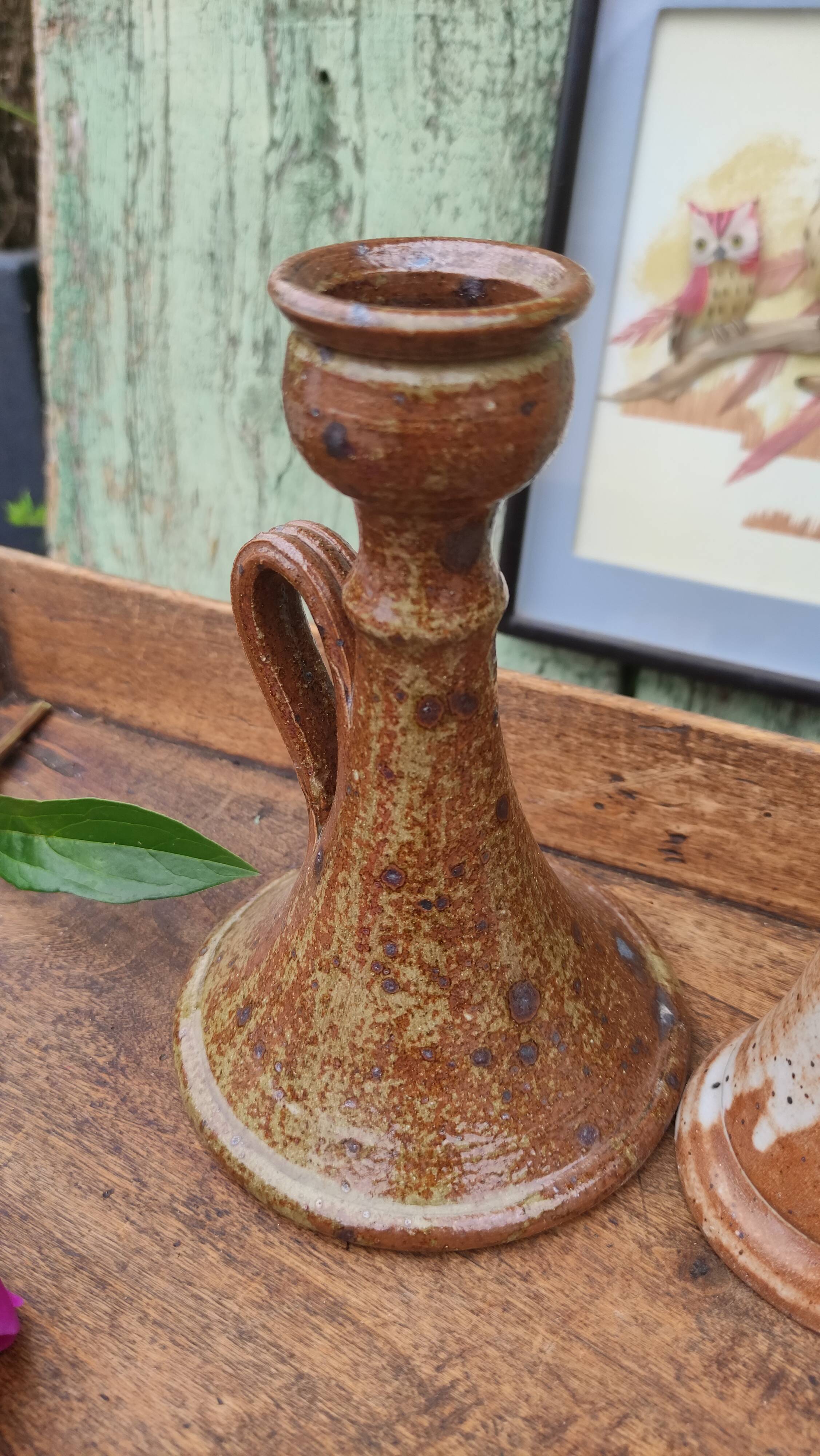 Duo de bougeoirs vintages en grès
