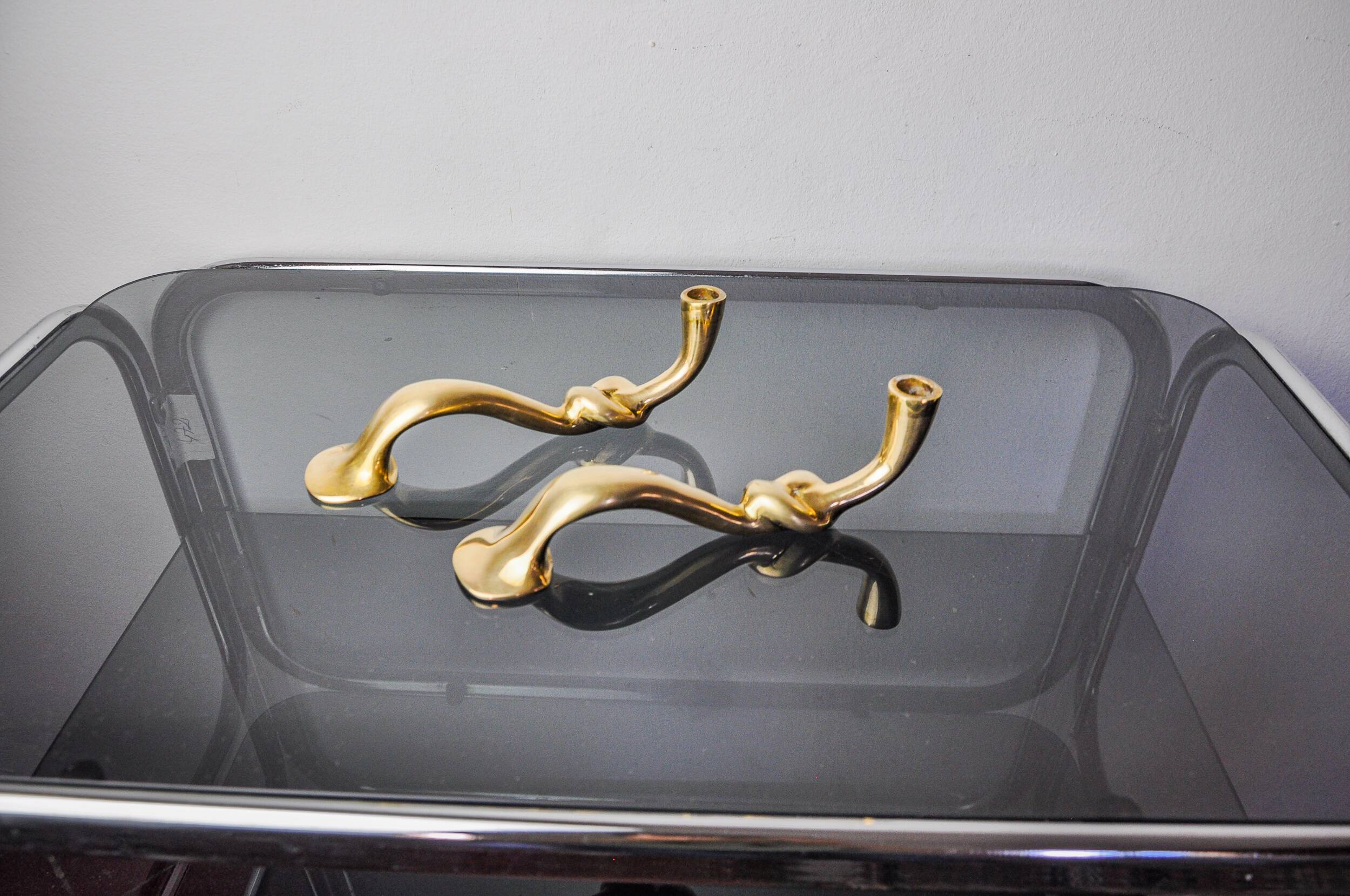 Paire de bougeoirs noeud, design brutaliste, italie, 1970