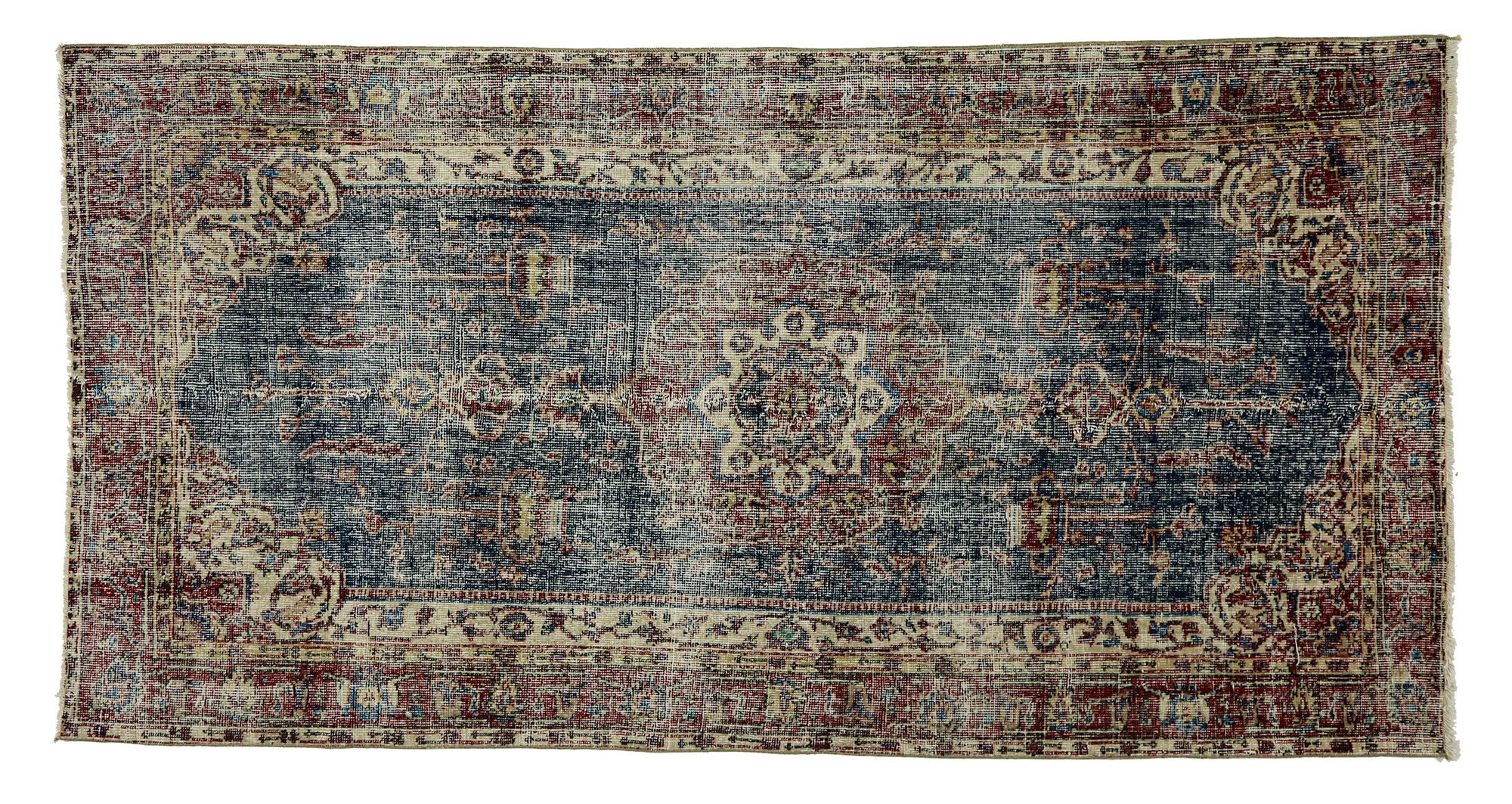 Anatolian handmade vintage rug 224 cm x 119 cm