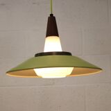 Opal glass and green aluminium shade vintage lamp by Voss Belysning - Denmark