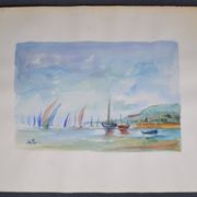 French school 20th century d martine: sailboats on the sea, watercolor