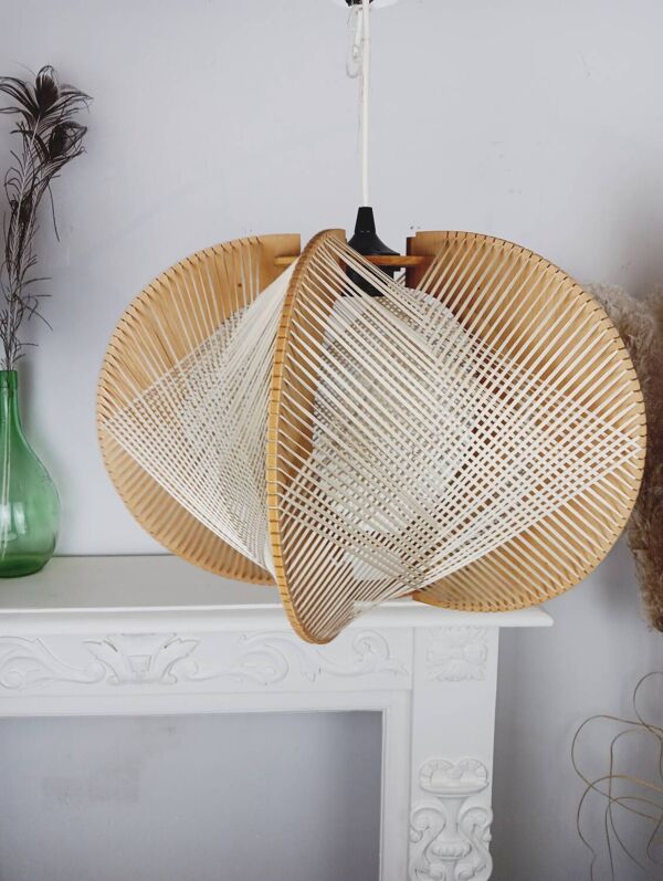 Suspension desing vintage bois et osier