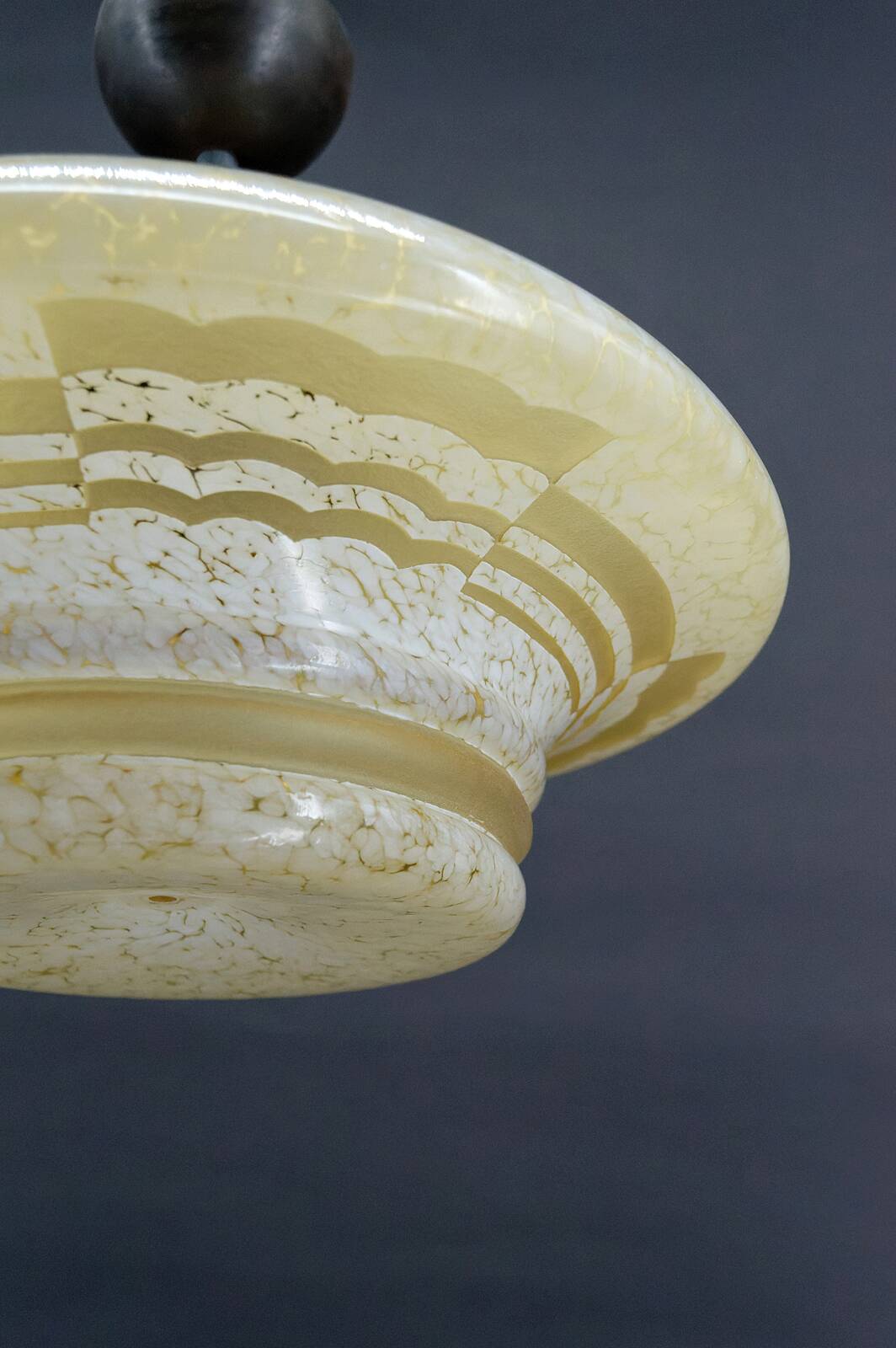 Modernist Art Deco pendant light in acid-etched “cloud” glass, France, Circa 1930