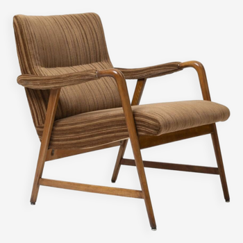 Fauteuil lounge italien en hêtre et tissu, années 1950