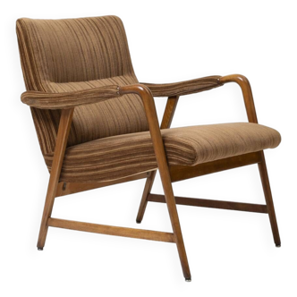 Fauteuil lounge italien en hêtre et tissu, années 1950