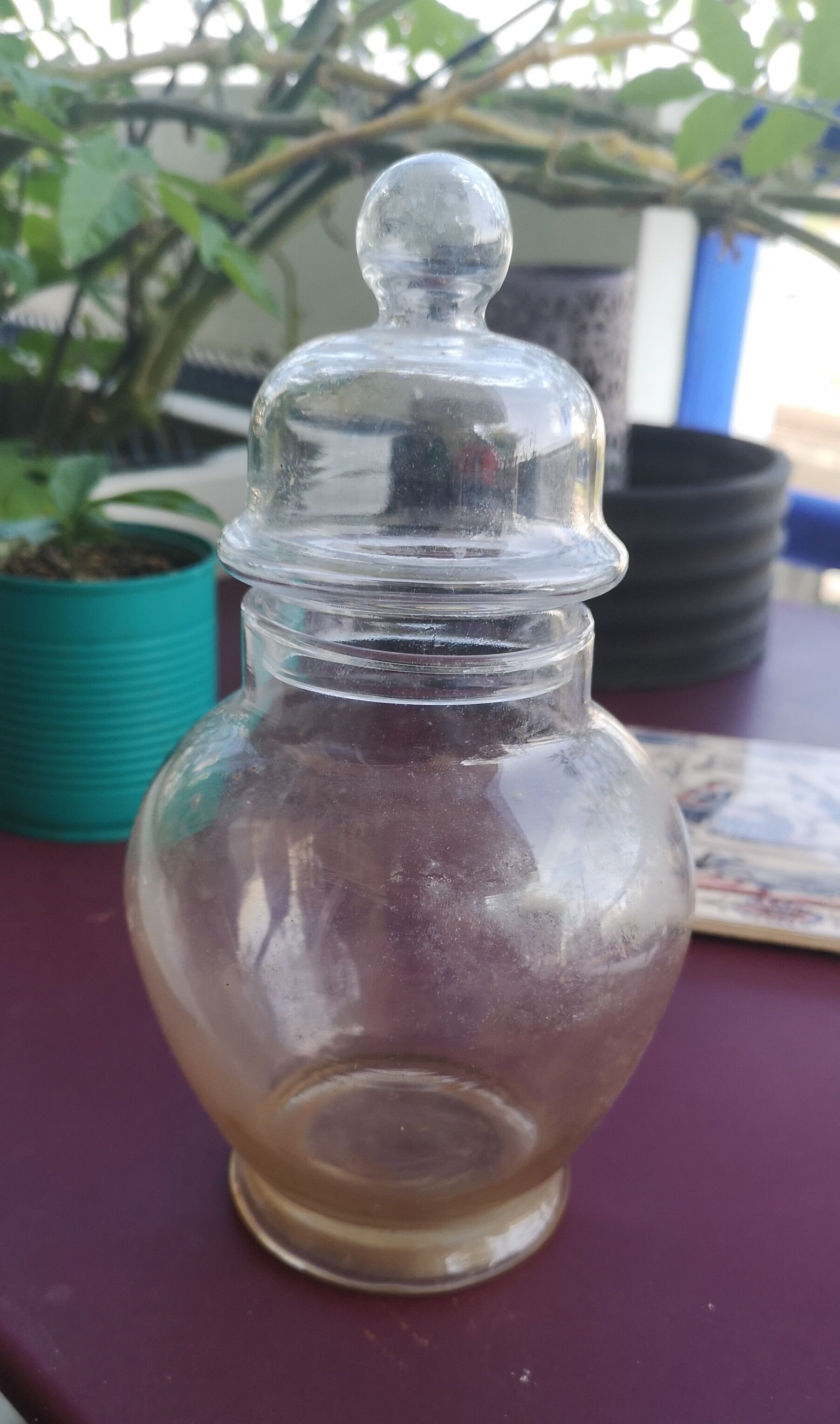 Old glass bottle of apothecary or confectioner