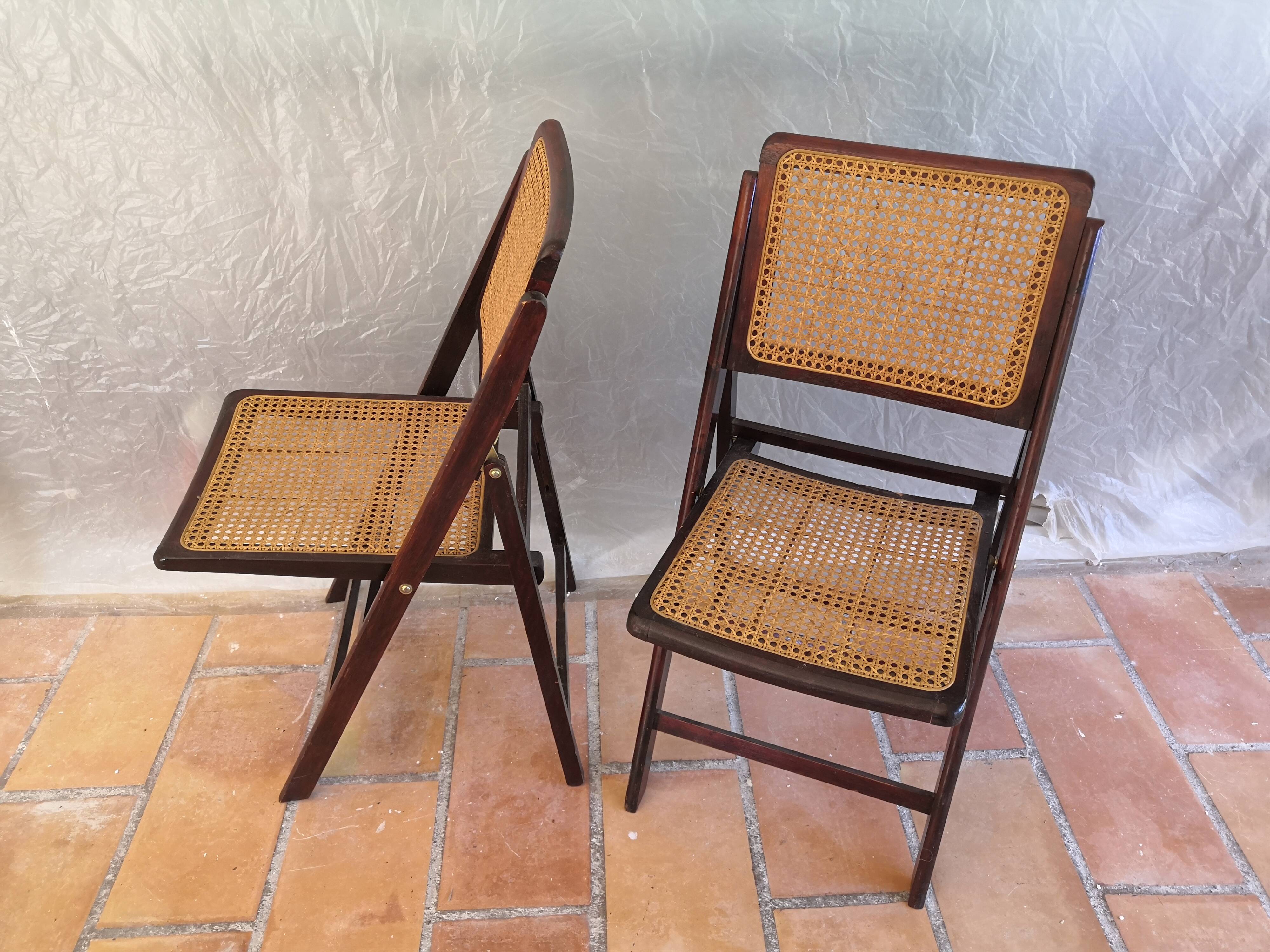 Pair of folding chairs caning