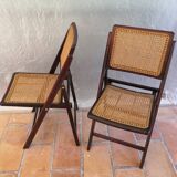 Pair of folding chairs caning