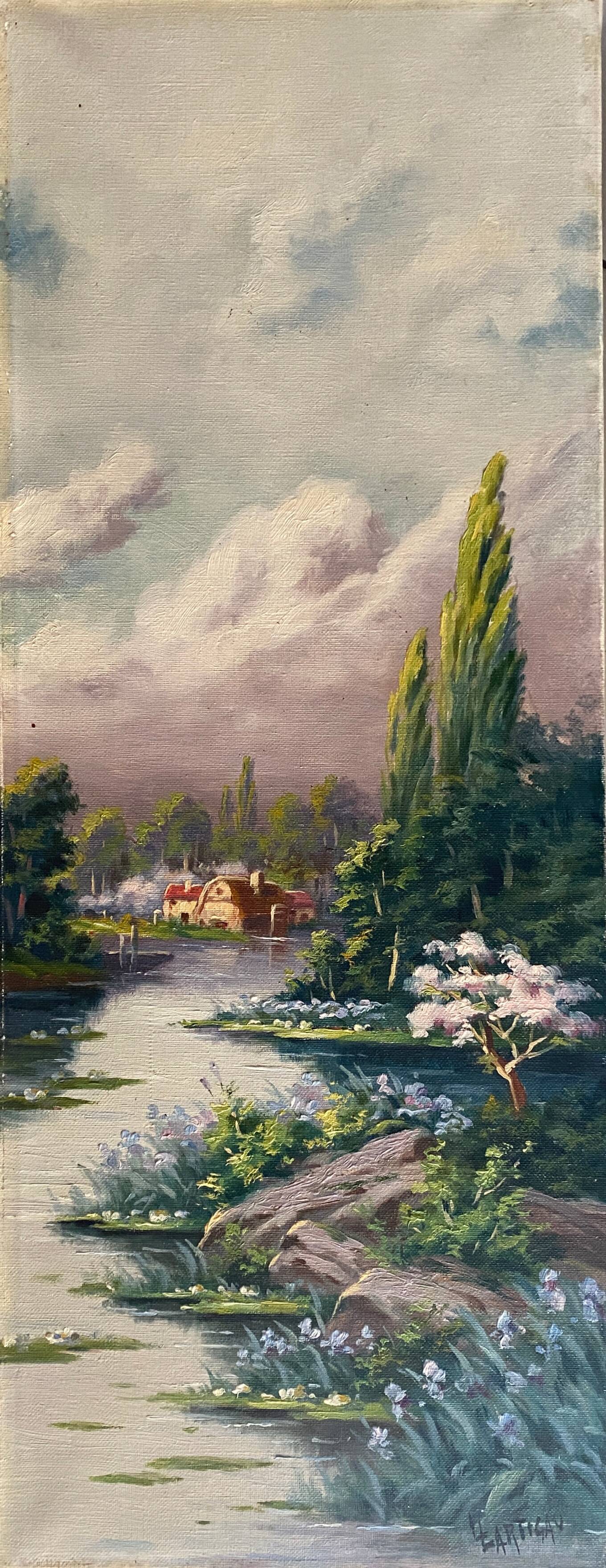 Suite of 4 paintings HST "The four seasons" by L. Lartigan XIX° / XX°