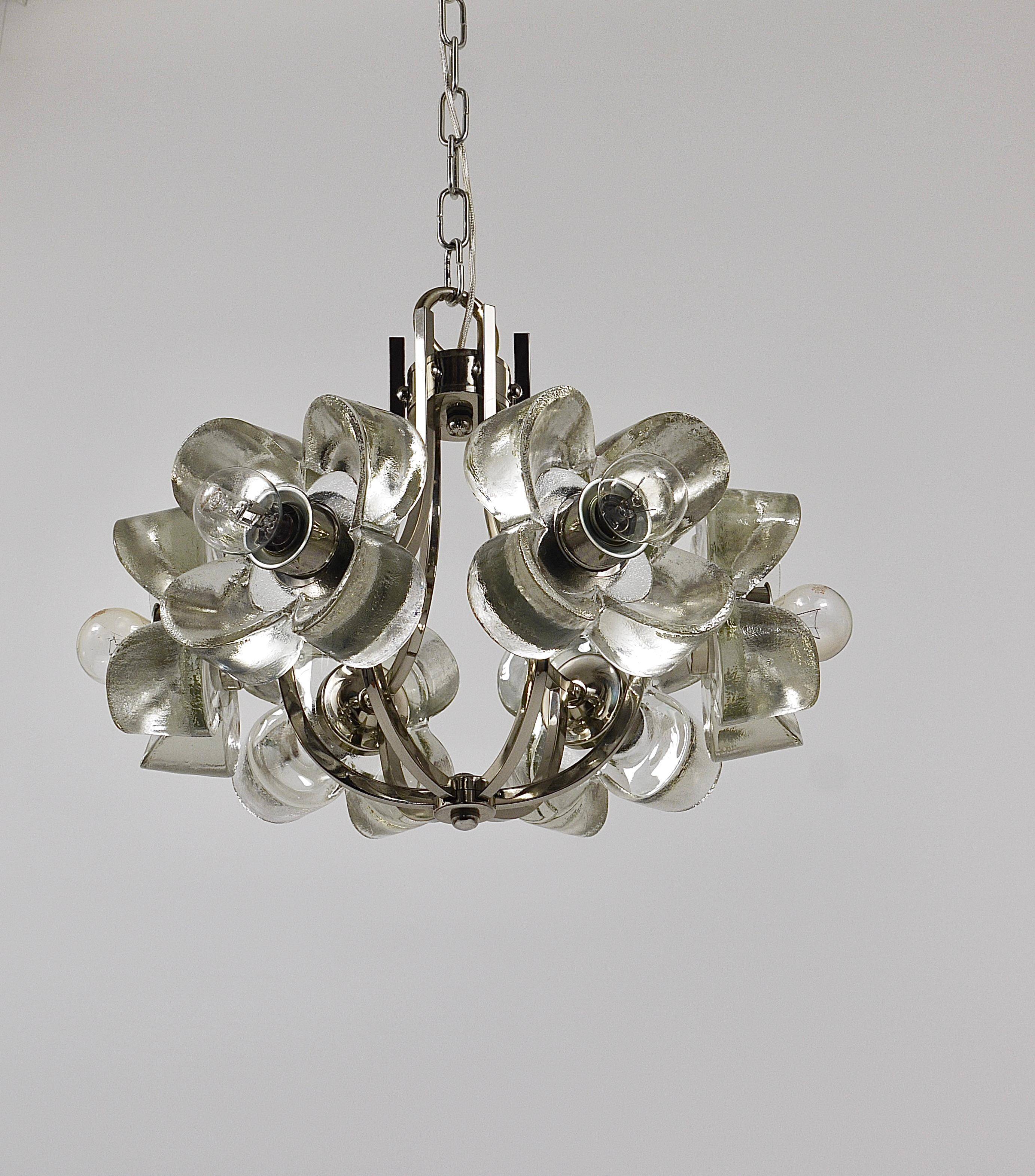 Crystal Glass Flower Pendant Light in Kalmar Style by Sische, Germany, 1970s