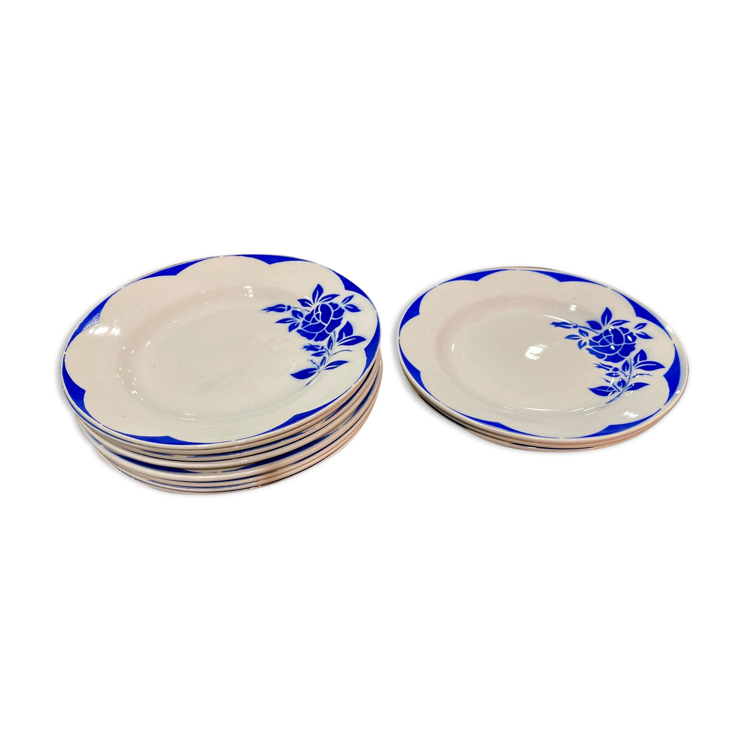 Lot of 11 plates Digoin Sarreguemines model Corsica blue
