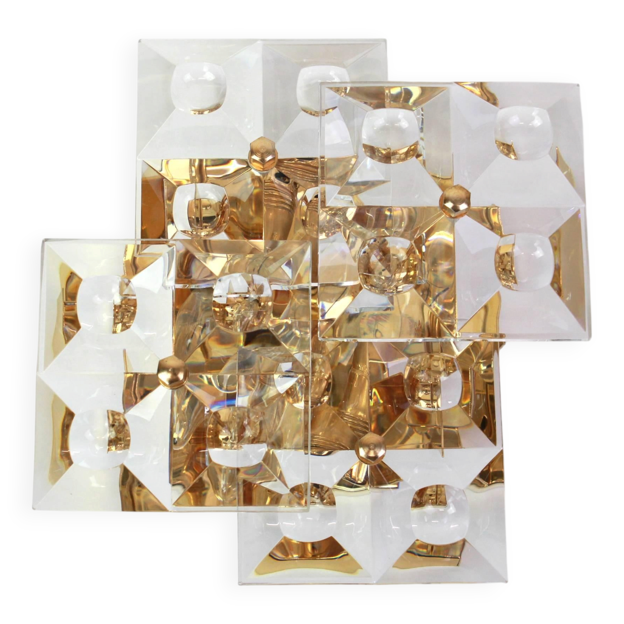 Magnificent pair of crystal wall lights by Kinkeldey, Germany, 1970s.