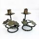 Pair of handcrafted wrought iron candlesticks vintage foliage
